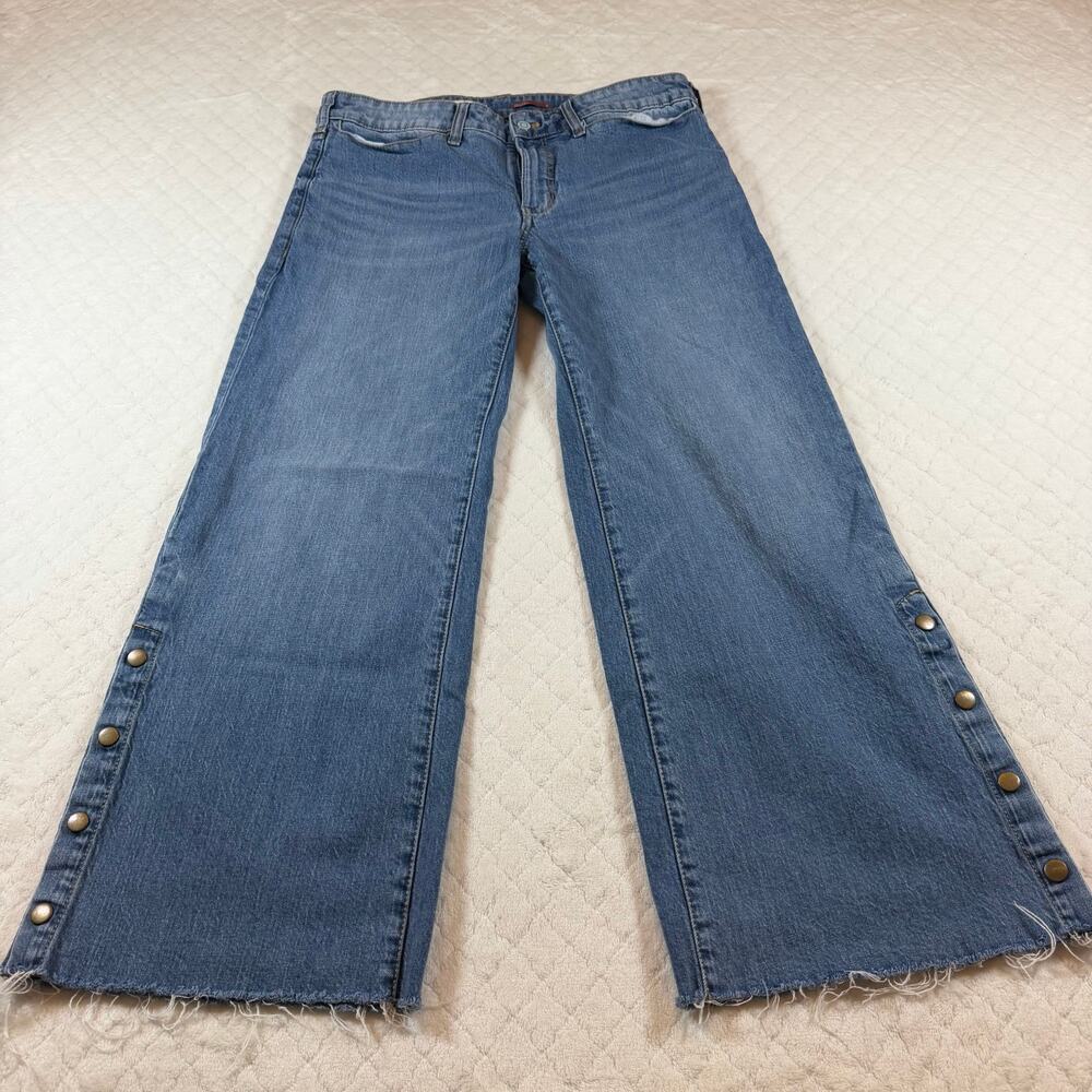 Anthropologie Pilcro Skater Low-Rise Wide-Leg Jeans snap cuffs raw hem size 30 - Picture 2 of 12